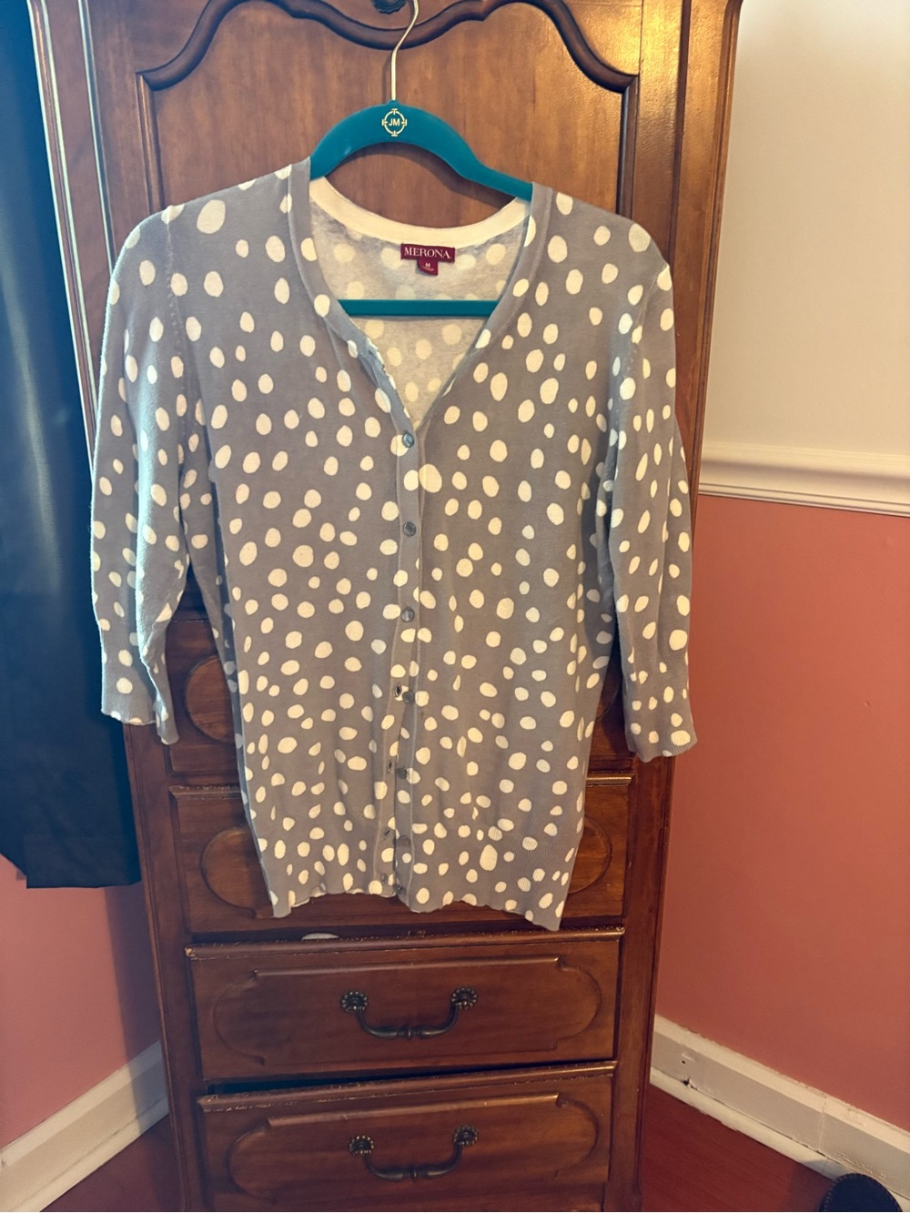 Merona Gray and White Polka Dot Cardigan